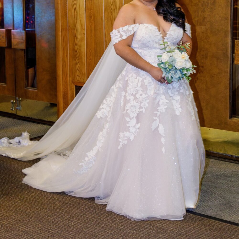 Off-the-Shoulder A-Line Floral Wedding Dress